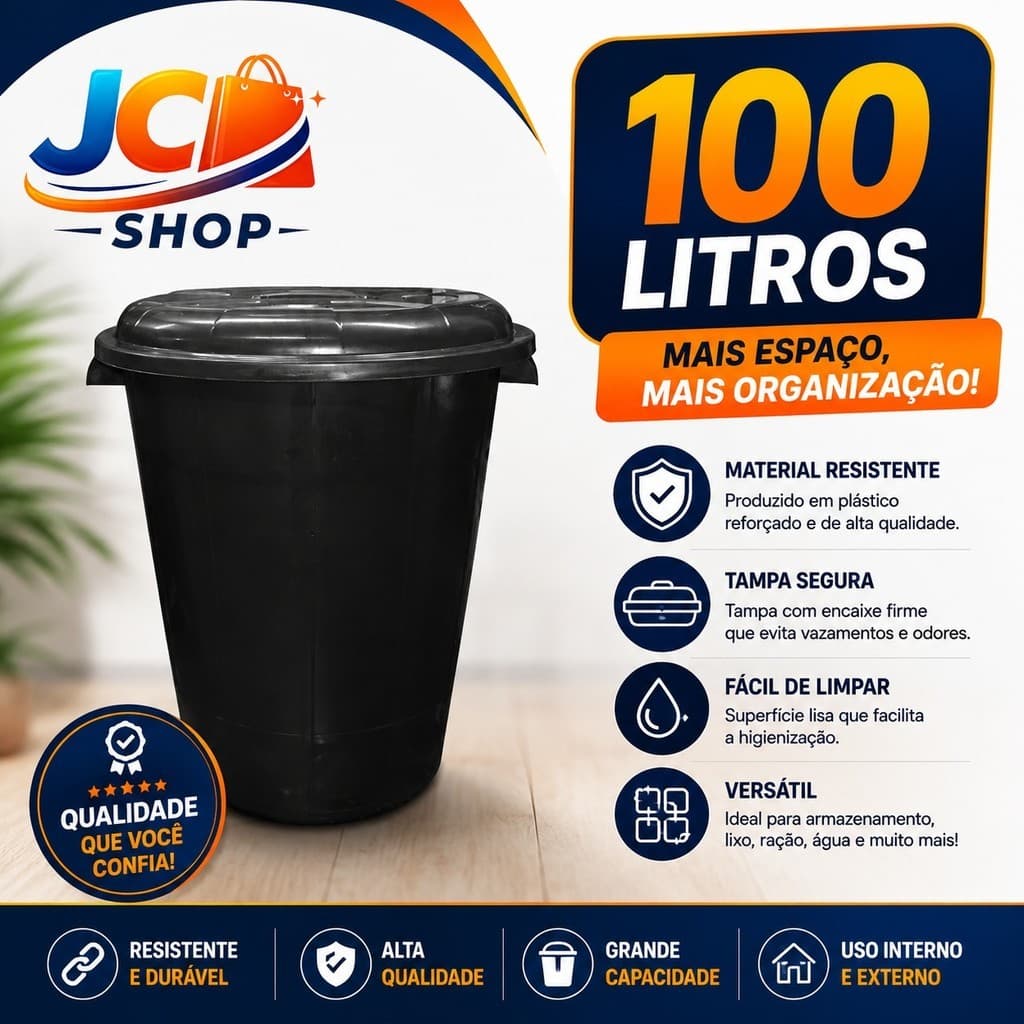 Cesto de Lixo Lixeira Cestao 100 Litros Reforçado Preto