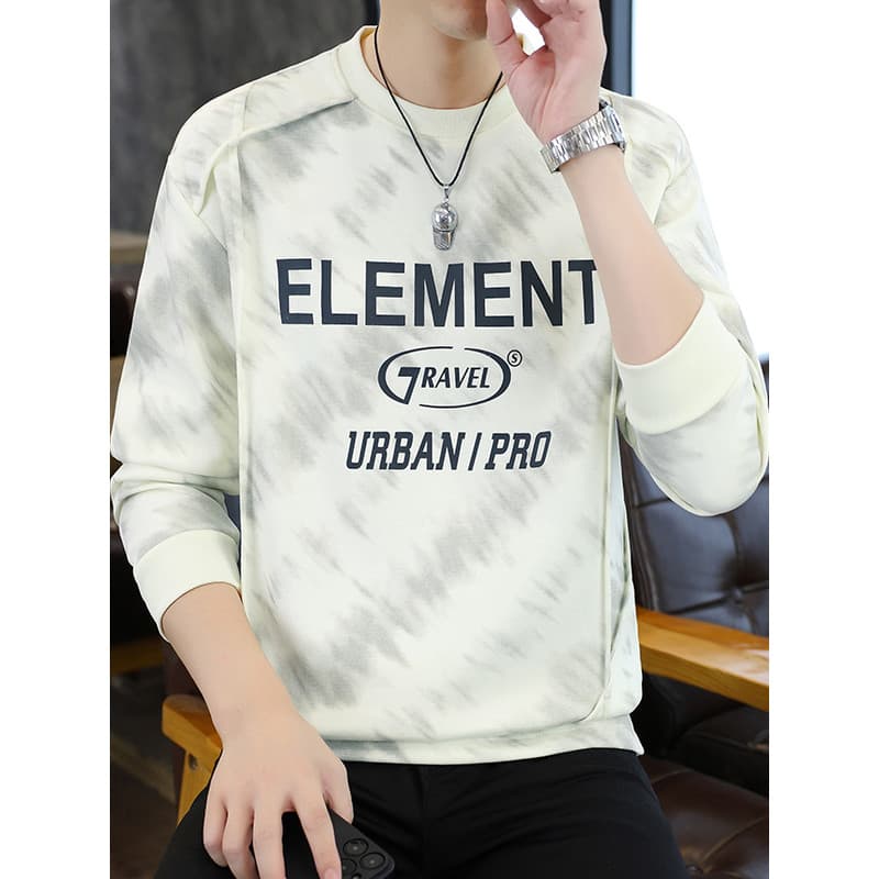 Primavera outono novo estilo em torno do pescoço moletom masculino na moda Casual bonito High-End All-Match manga compri
