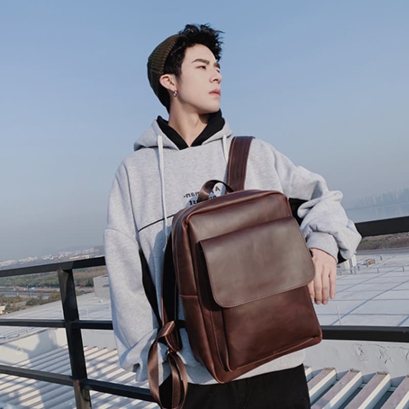 Genuíno couro genuíno mochila masculina coreano saco de viagem All-Match moda na moda saco de escola masculino britânico