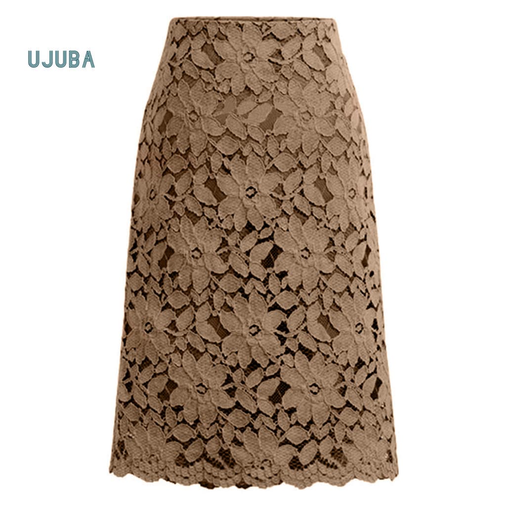 Ujb Bodycon Saia Oca Renda Elegante Linha A Cintura Alta Na Altura Do Joelho Para Escritório