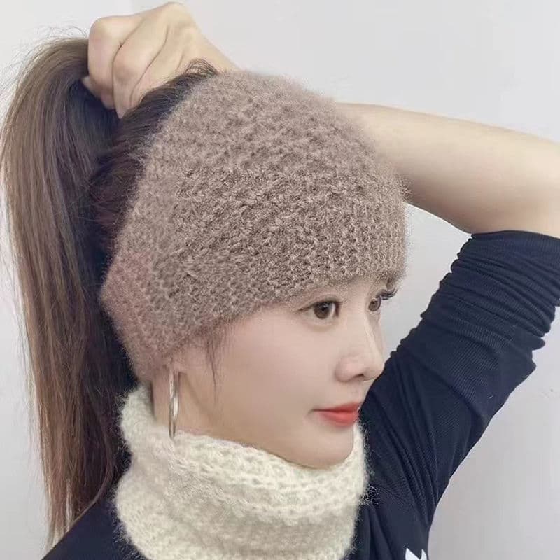Novo estilo de malha outono inverno chapéu lã quente chapelaria bandana cabelo branco proteção orelha bandana larga mãe