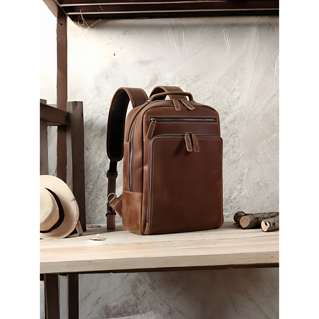 Mochila retrô de couro para Notebook Bolsa para computador Bolsa escolar masculina portátil Bolsa grande para viagem de