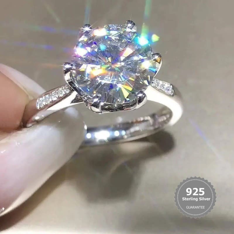 Anel De Moissanite Clássico De Seis Garras Em Prata S925 Casal Premium