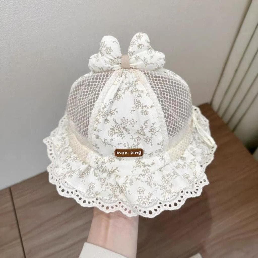 Chapéu de verão para bebês, chapéu balde, versão coreana, pequeno, Floral, aba grande, chapéu de sol para bebês