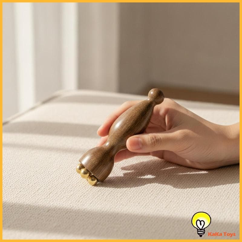 [Naruhodo] Ferramenta De Massagem Portátil Facial Com Contas De Latão De Madeira Compacta Lateral De Acupressão Para Ras