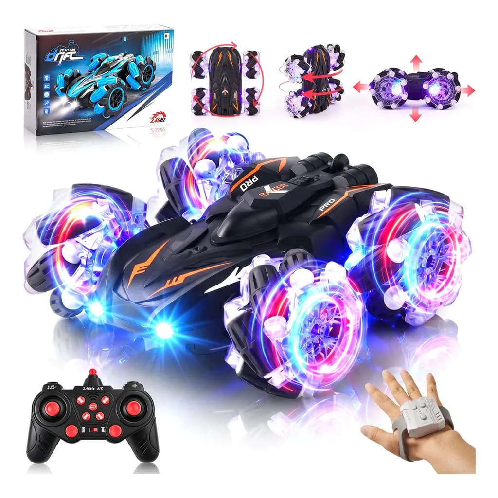JogoJunto Carro RC Controle Remoto Sensor de Gestos LED 4x4 Giro 360° Acrobacia Bateria Recarregável