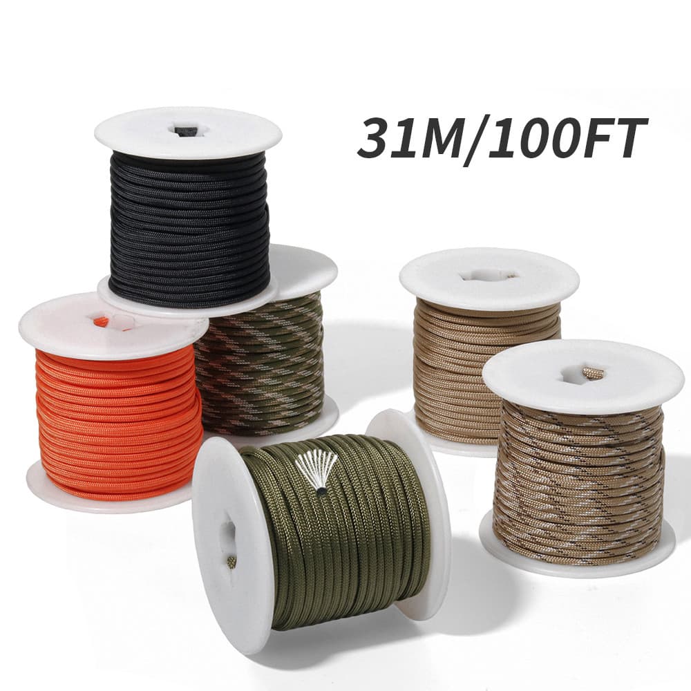 Corda guarda-chuva multifuncional de 9 núcleos, tecido à mão, diy31m, 4mm, corda de barraca de poliéster, acampamento ao