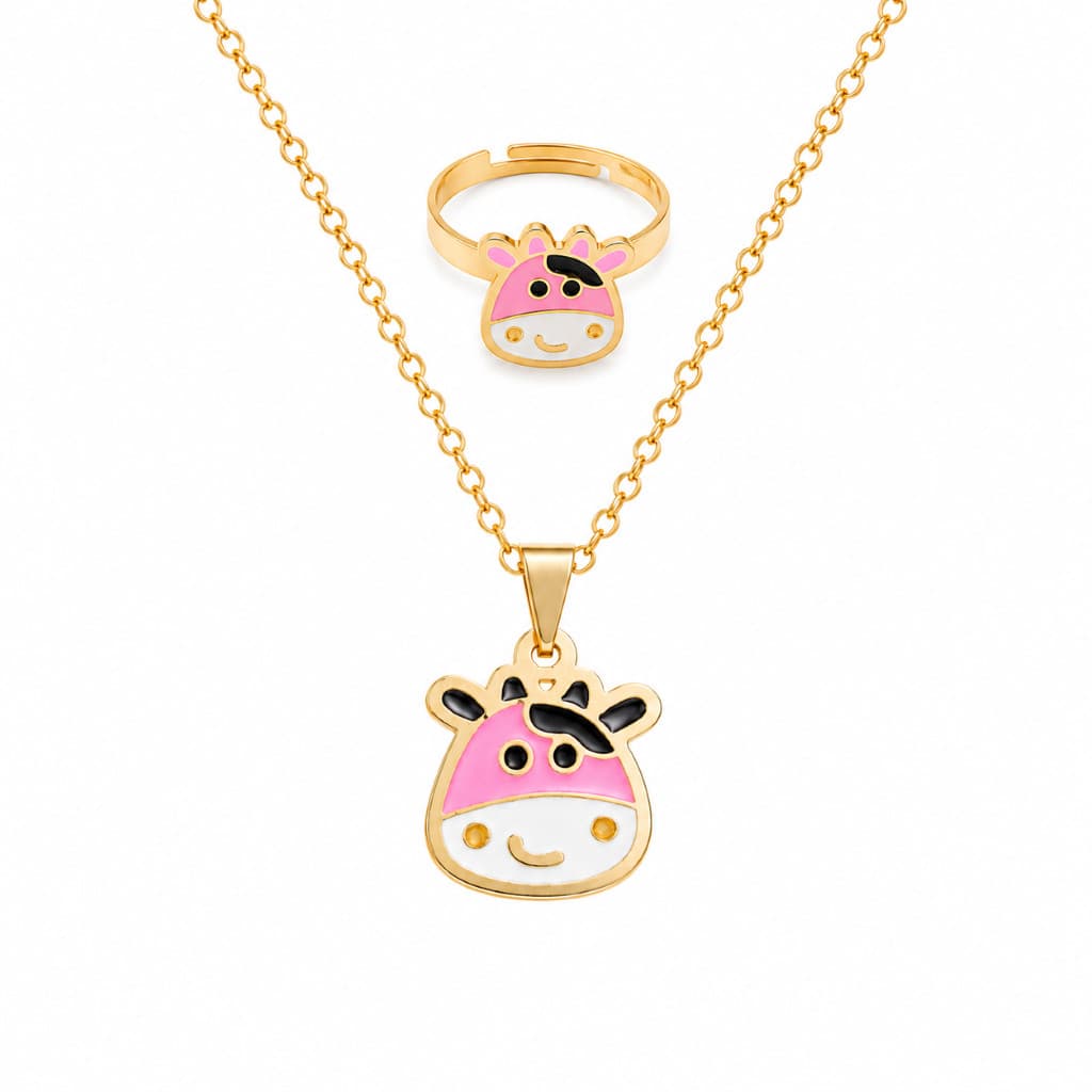 CONJUNTO INFANTIL VAQUINHA FOLHEADO A OURO 18K