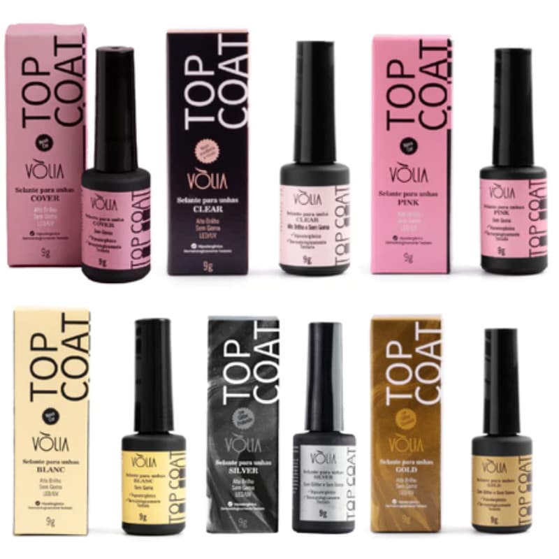 Top Coat Vólia 9g Selante Finalizador Topcoat (clear, cover, pink, silver ou gold) - a sua escolha
