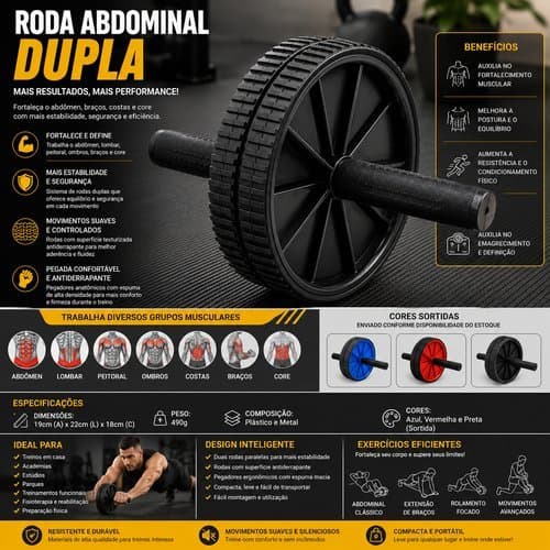 Roda Abdominal Dupla Tonificacao Muscular Resistência Pegadores Antiderrapantes Conforto Cores Variadas