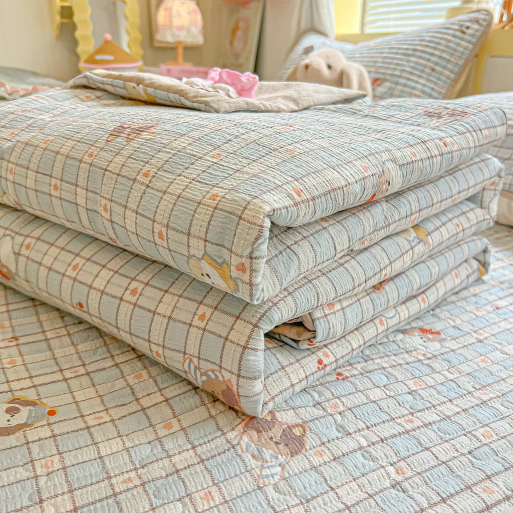 Colcha fresca de verão de fio duplo Conjunto de quatro peças Capa de cama lavável à máquina Colcha de ar condicionado Do