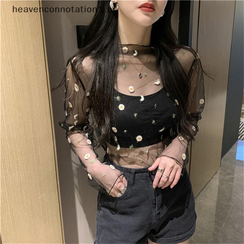 Camiseta Feminina heav Transparente De Malha Manga Comprida Turtlene BR