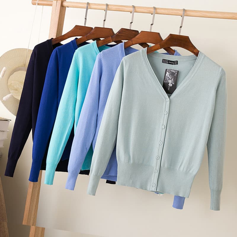 Camisola de malha Cardigan feminino primavera outono jaqueta feminina solta manga comprida com decote em v xale cor sóli
