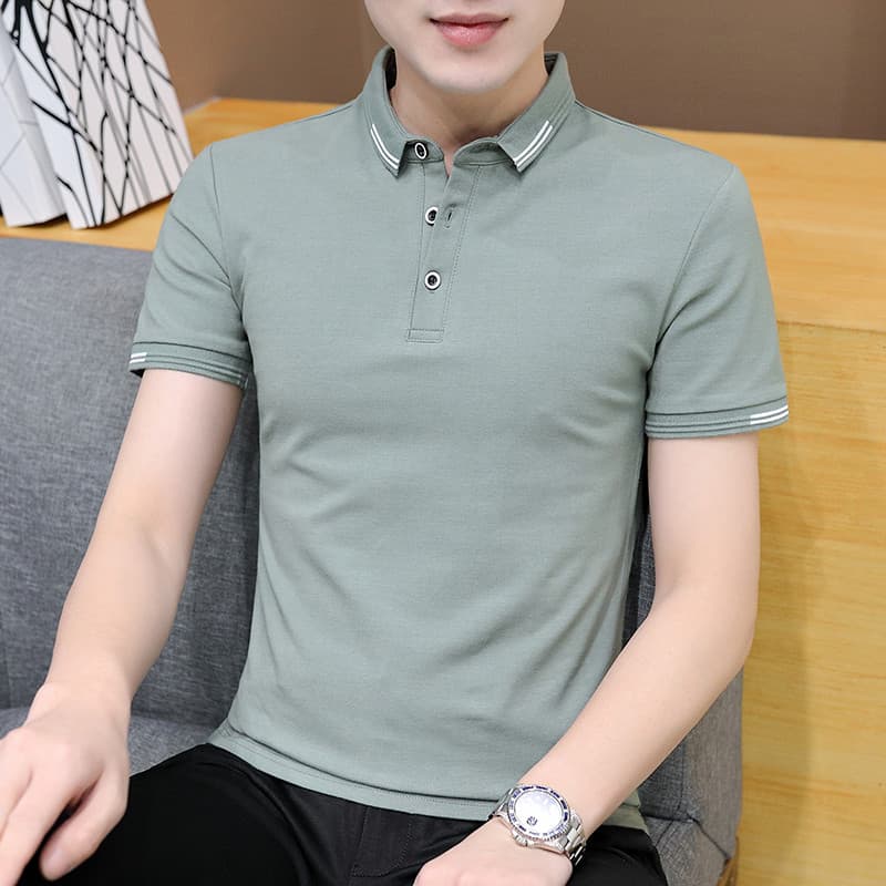 Verão grande marca cor sólida camisa POLO masculina negócios Casual lapela de manga curta camiseta verde masculina camis