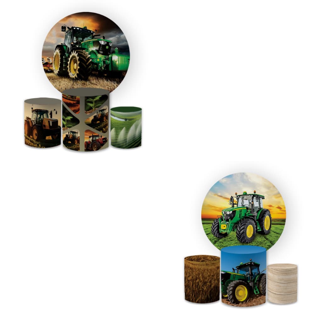 Kit Capa Painel Redondo 1,5 + Trio Cilindros Trator Agro Decoração Aniversário | Rapido Envio