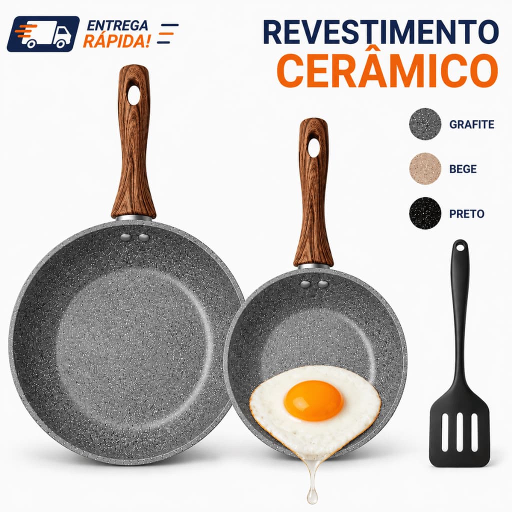Kit Frigideiras Cerâmica 20cm 24cm Antiaderente Indução Gás Elétrico + Espátula Silicone Cozinha Premium Casa