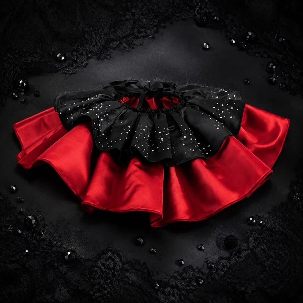 Dupla Camada Preto E Vermelho Plissado Colarinho Palco Usar Strass Pescoço Babado Gravata Ajustável