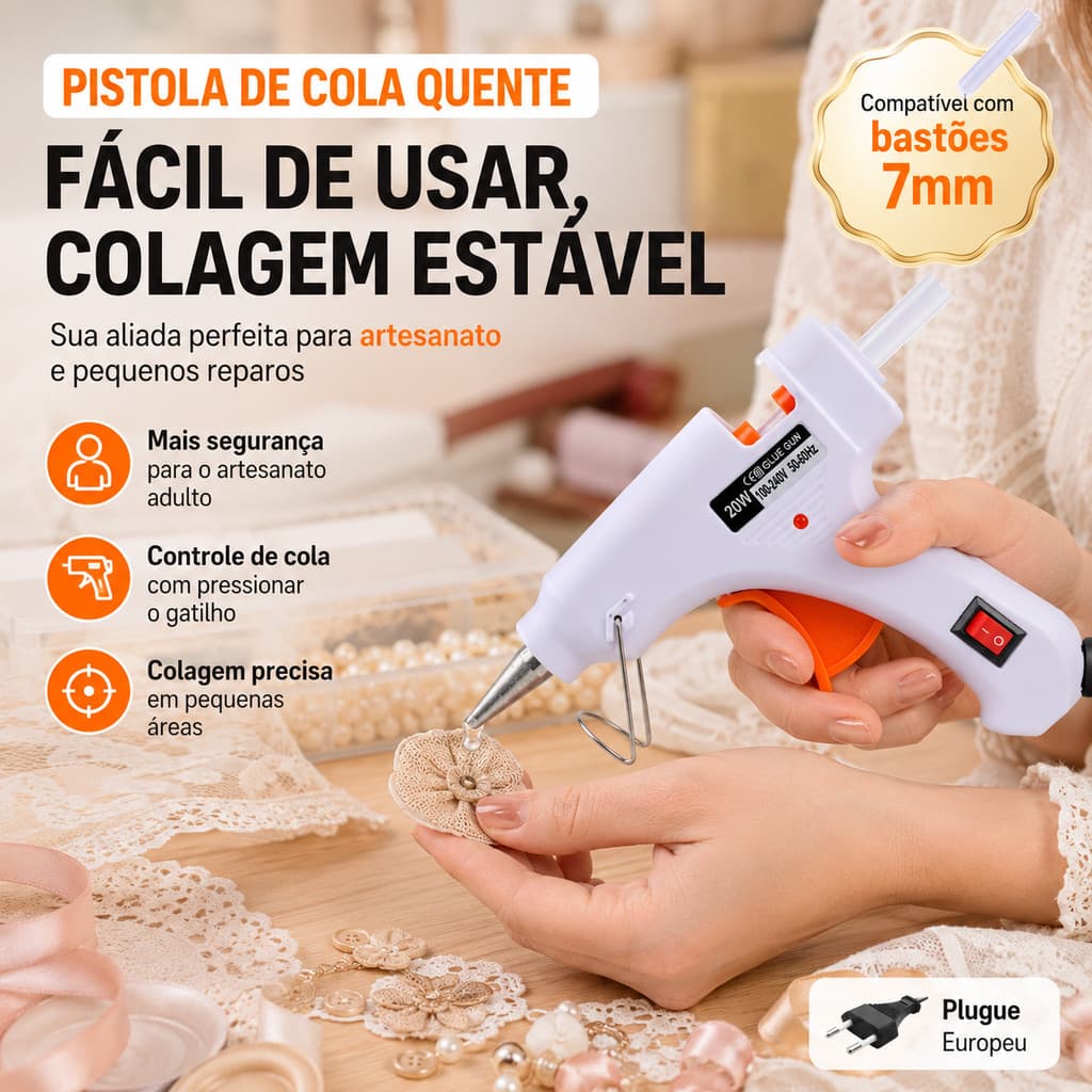 Pistola De Cola Quente branco 20W Casa pistola cola elétrica Pequena DIY Diâmetro mangueira 7mm firmemente adaptado