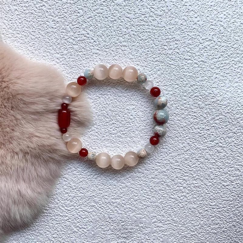 {Cloud Sea Clean Dust} Pulseira de contas de olho de gato estilo nacional sensação legal imitação de ágata estilo antigo