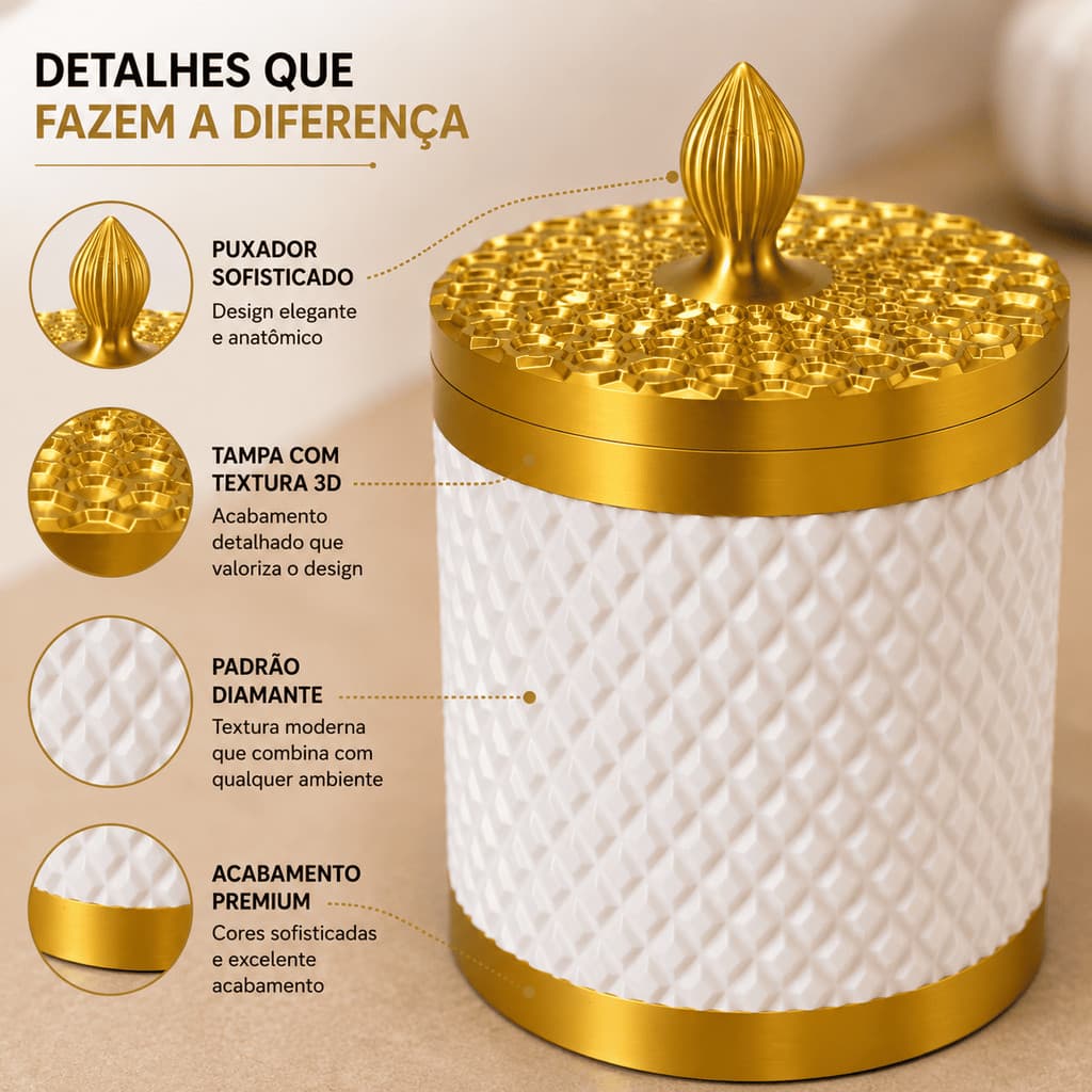 Pote de Armazenamento Elegante com Tampa | Organizador Decorativo | Design Sofisticado | 12 cm