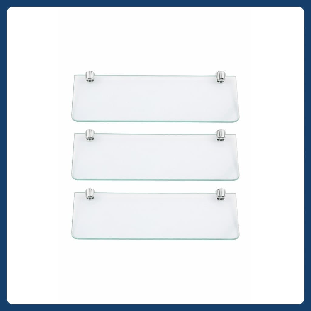 Kit 3 Prateleira Reta Organizador Vidro Incolor Para Banheiro 10x30cm 2 Suporte De Fixação