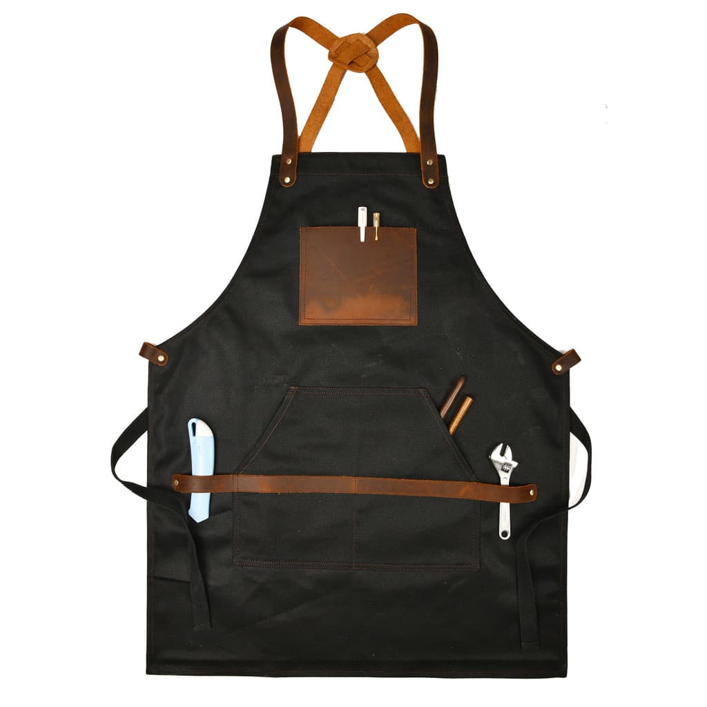 Primeira camada cavalo louco bolso cera de óleo tecido lona encerado Retro preto europeu americano cruz cinto avental Ap