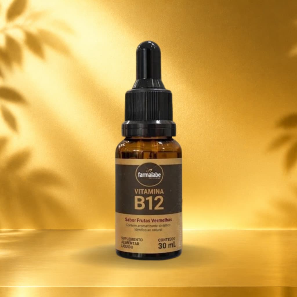Farmalabe Vitamina B12 em Gotas, Metilcobalamina, Sabor Frutas Vermelhas, Alta Absorção, 30 mL