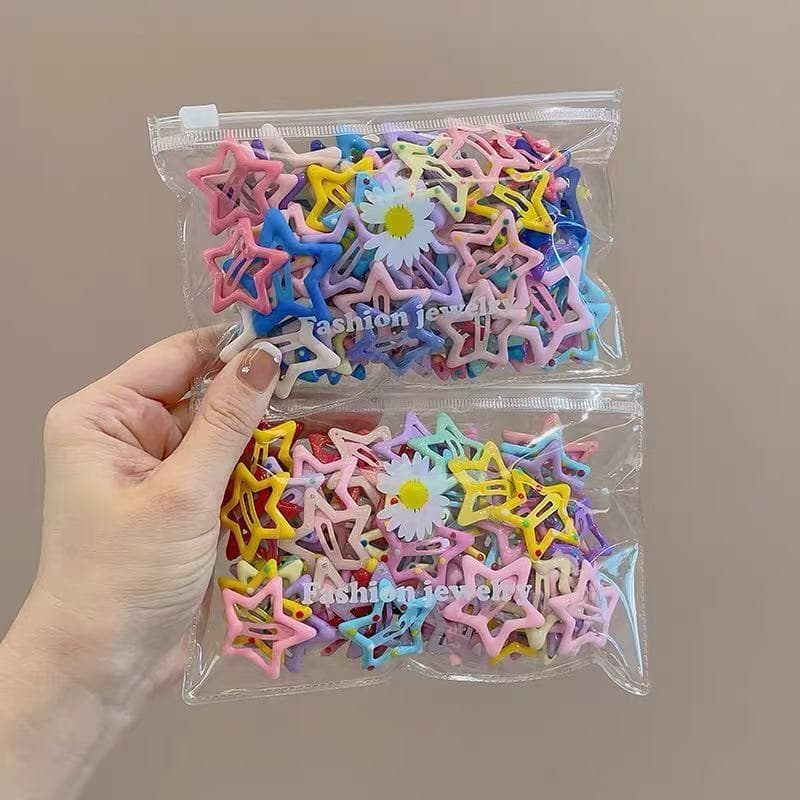 Kit 50 Peças Grampos Estrela Colorido ou Prata De Cabelo Franja Lateral Meninas Crianças Moda Para A Temporada Escolar