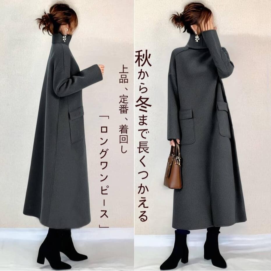 Amazon comércio exterior transfronteiriço japonês Lotte novo estilo gola alta solta lã Hepburn estilo solto longo