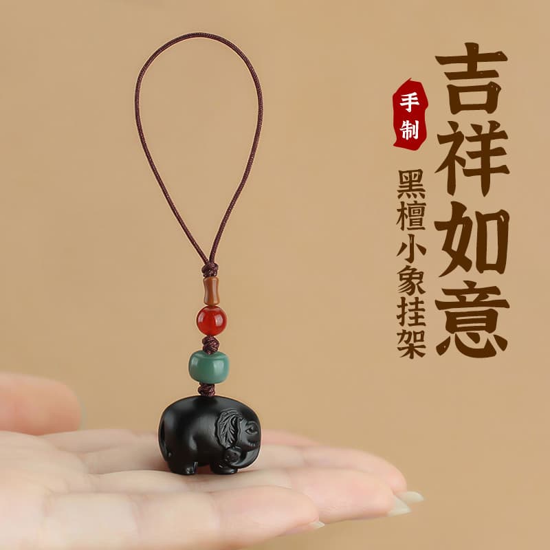 Cordão de ébano estilo chinês fivela de anel pingente de elefante corrente de telefone móvel curto anti-perda pingente c
