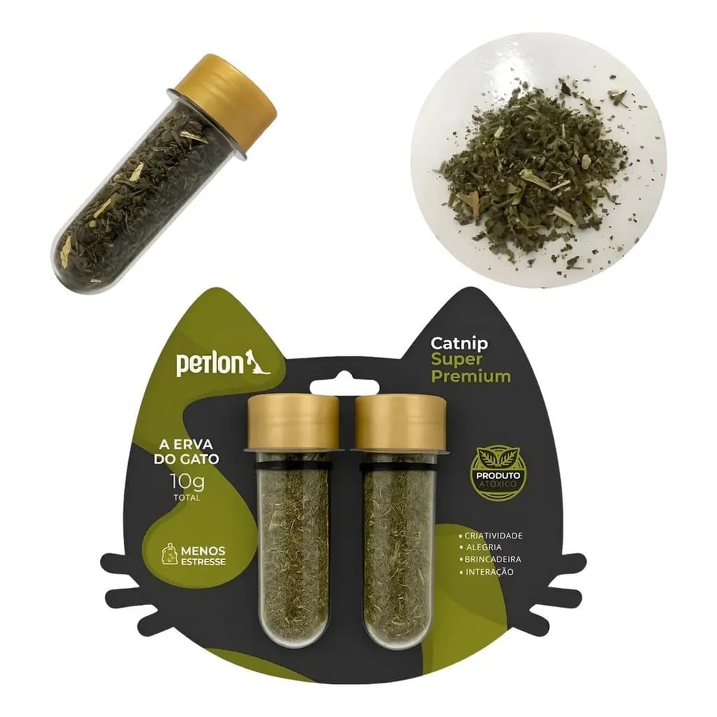 Catnip Erva Do Gato Natural Atrativo Para Gatos Kit 2 Unidades Petlon Tubo 10g Pet