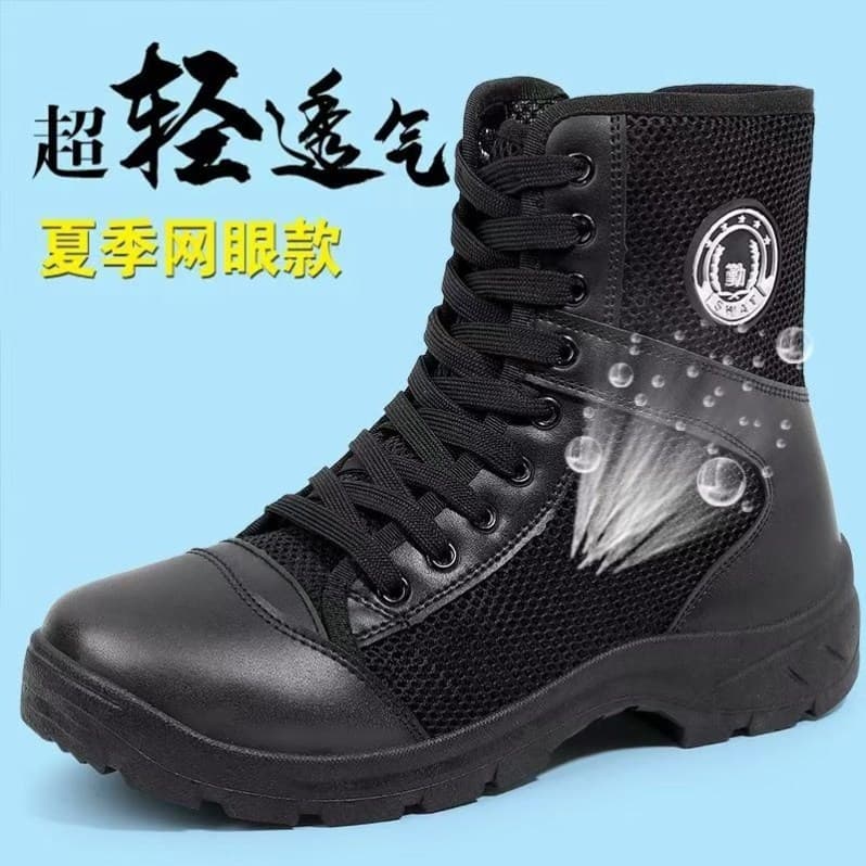 Ultra-leve malha lona combate das mulheres dos homens de alta qualidade preto botas de segurança botas sólidas segurança