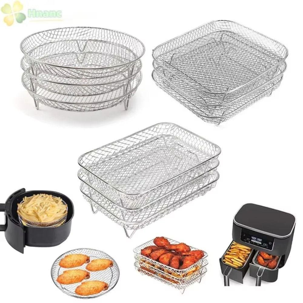 Grelha para Churrasco HNANC, Cesto Antiaderente de Aço Inoxidável para Air Fryer, Cesto Empilhável, Utensílios de Cozinh