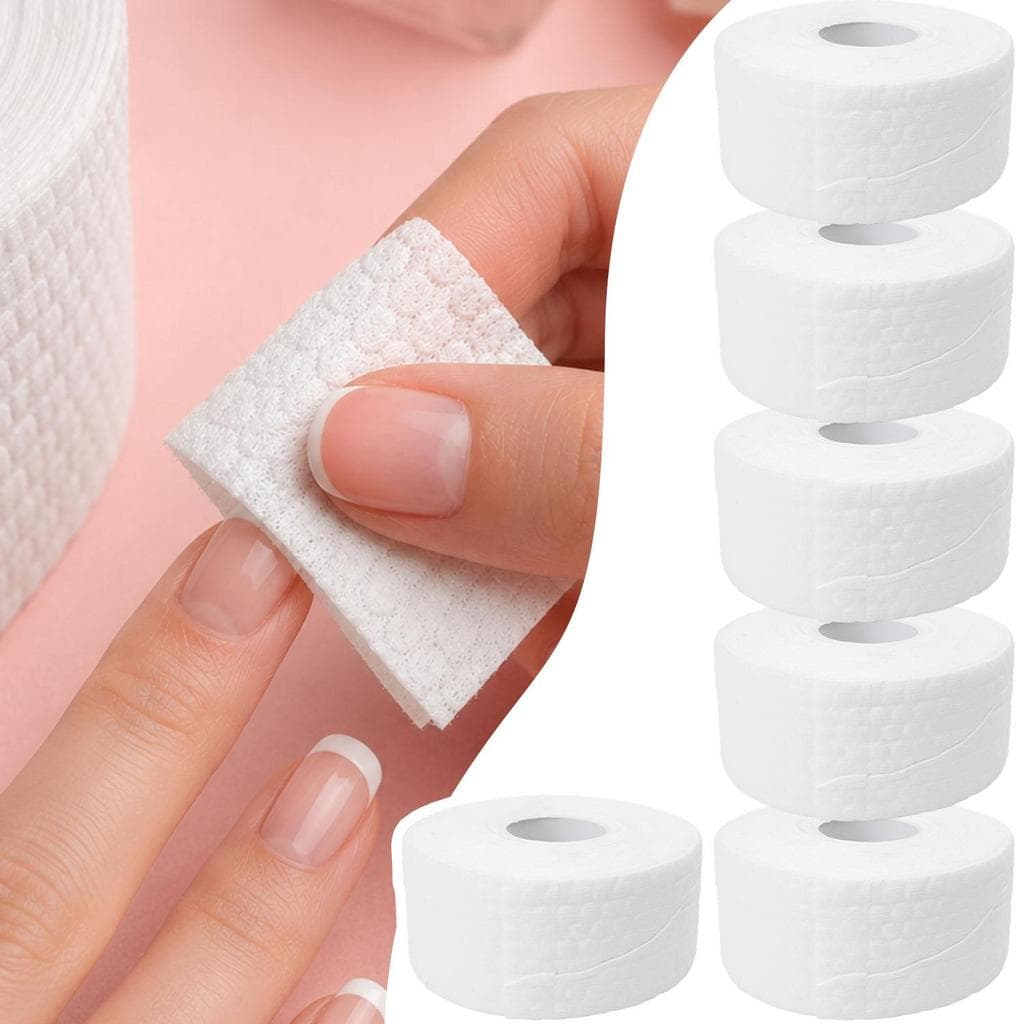 5 Rolos De Toalhetes De Algodão Para Unhas Em Relevo Fácil De Rasgar , Almofadas De Fibra Vegetal De Alta Absorção Sem F