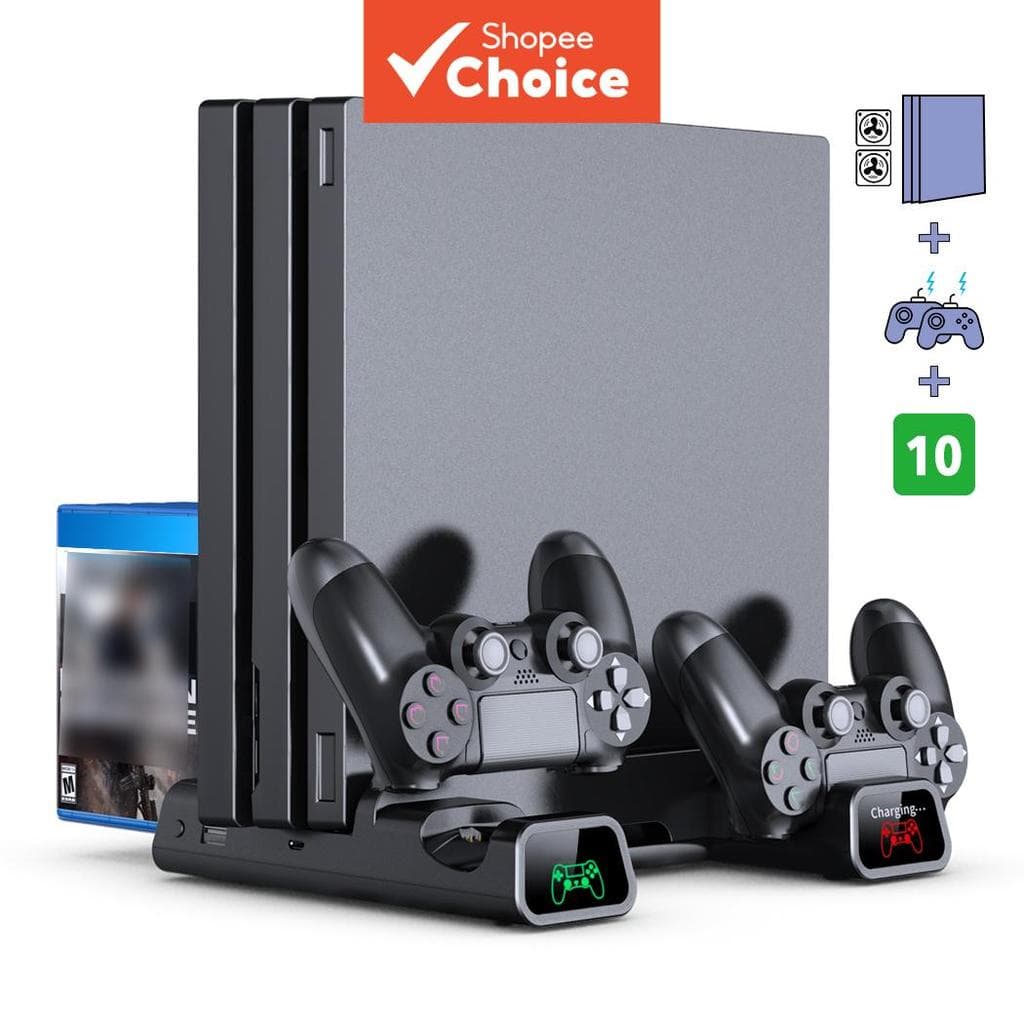 Suporte Vertical Refrigerado DOBE TP4-19076 para PS4/PS4 Pro/PS4 Slim, Carregador Duplo de Controle com Indicadores LED
