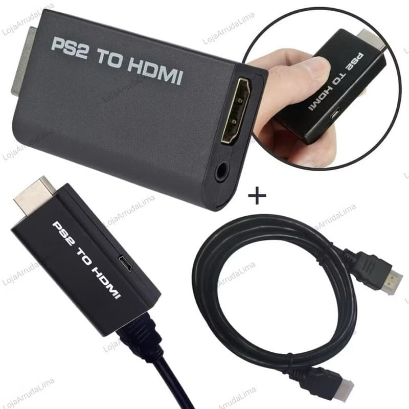 Adaptador Conversor Ps2 Áudio & Vídeo - AV Para Cabo Hdmi Com cabo HDMI 3 Metros.