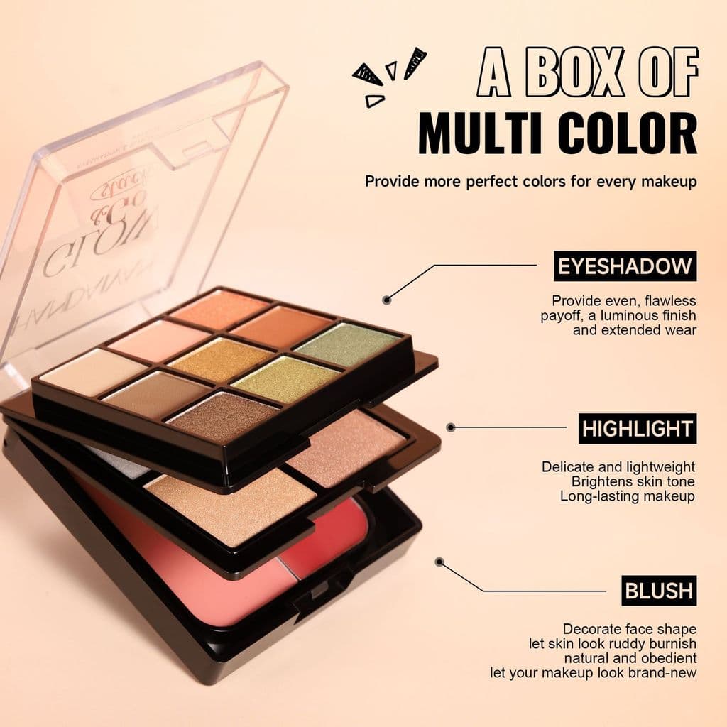 YW Eyeshadow Blush Highlight Paleta de sombras três em um Paleta abrangente de três camadas alta