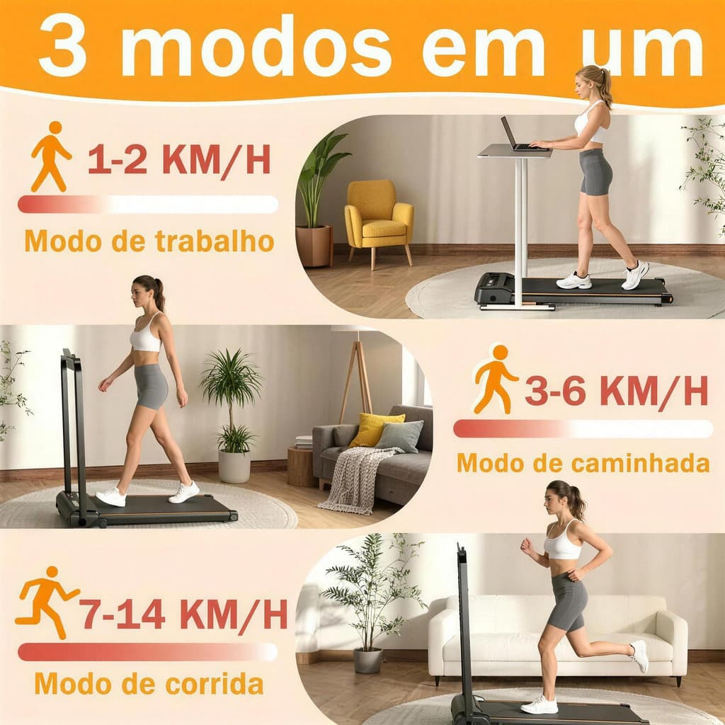 Esteira Elétrica Dobrável Compacta Silenciosa 2.0HP Até 100kg Caminhada 1-12km/h para Casa e Apartamento