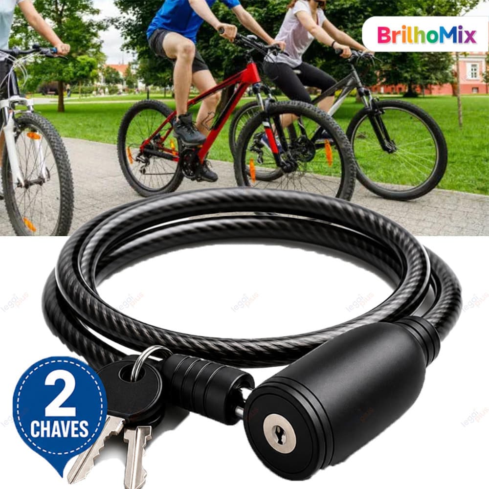 Cabo Trava Antifurto Aço 7,5mm x 65cm Cadeado Segurança Moto Bicicleta Portão Com 2 Chaves