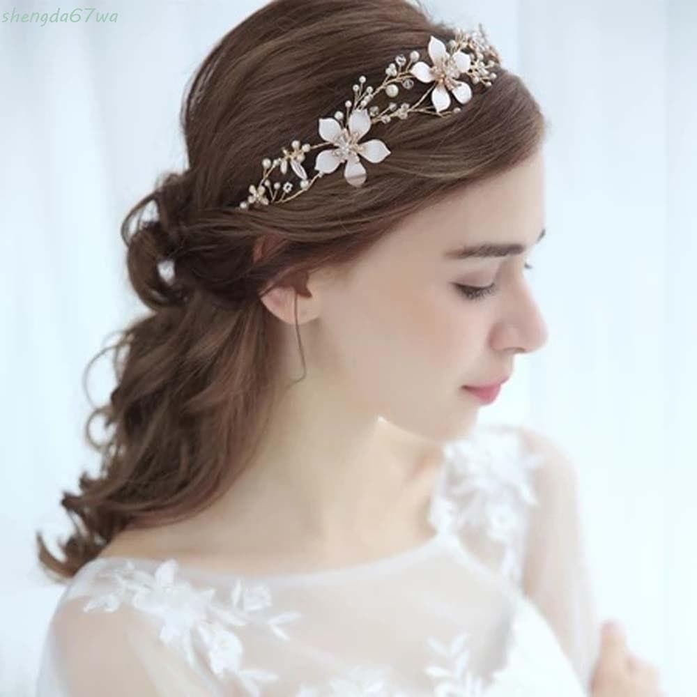 SHENGDA Argola De Cabelo De Cristal De Casamento , Cocar De Flores , Tiara De Coroa De Pérolas De Noiva , Requintada
