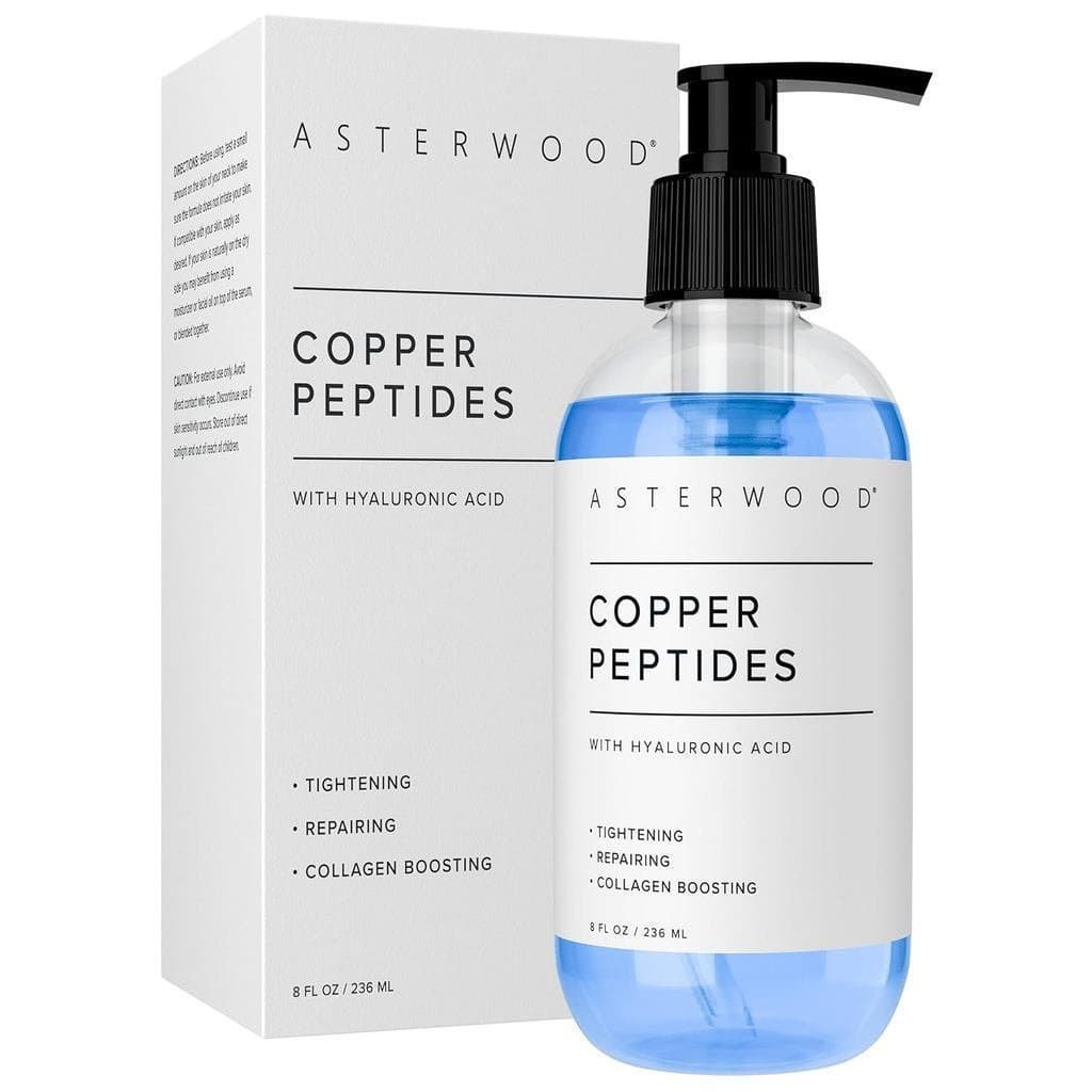 Sérum de Peptídeos de Cobre Asterwood, usado para firmar, reparar e promover a produção de colágeno no rosto, contém pep