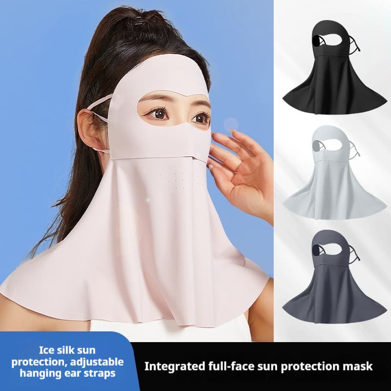Máscara de proteção facial completa para pescoço, seda gelada, ultrafina, com vazamento, narina, equitação, protetor sol