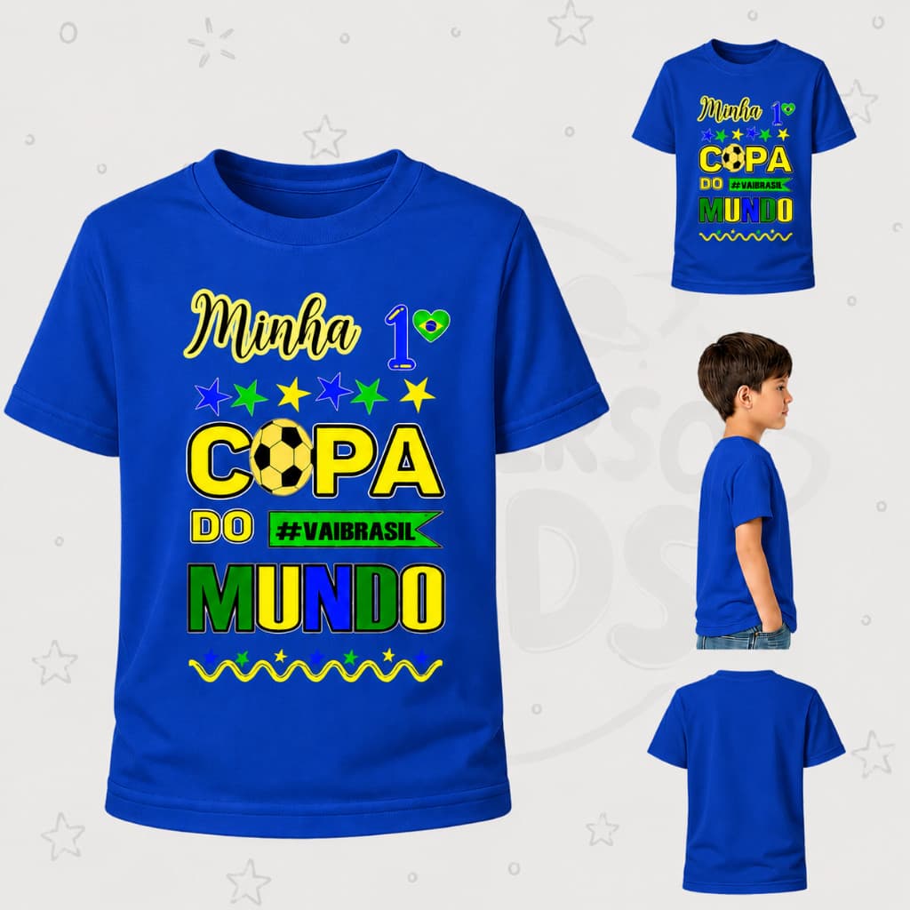 Camiseta infantil minha primeira copa brasil unissex