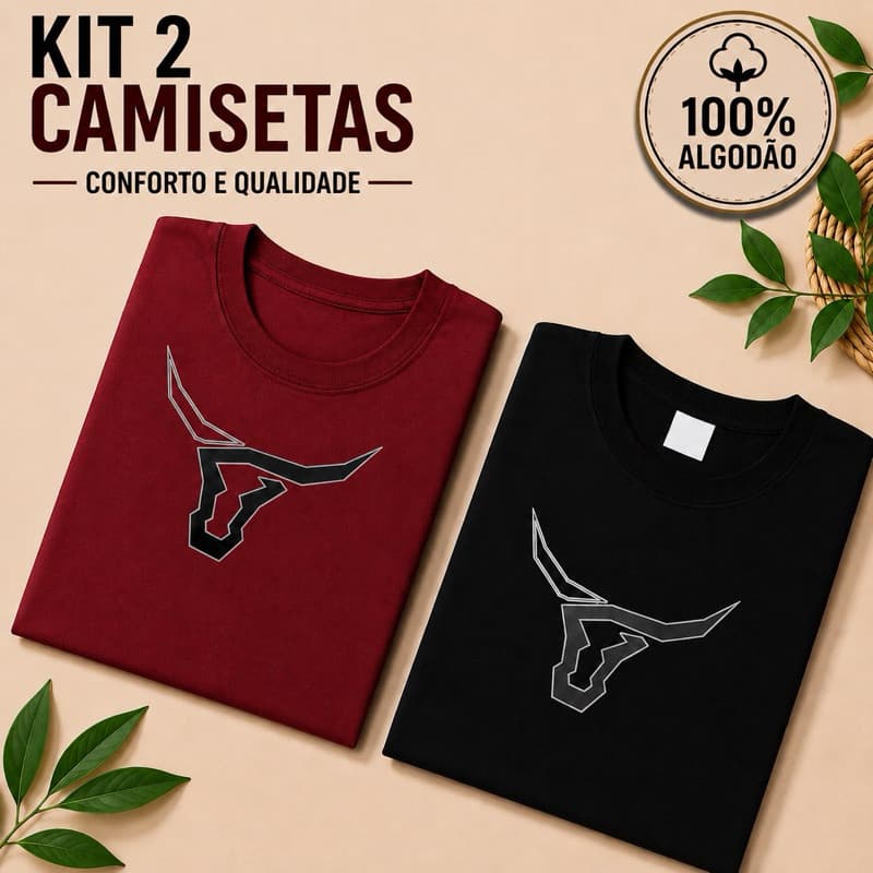 Kit 2 Camisetas Masculina Estampada ATX Touro Longhorn Adulto 100% Algodão Camisa Country Premium