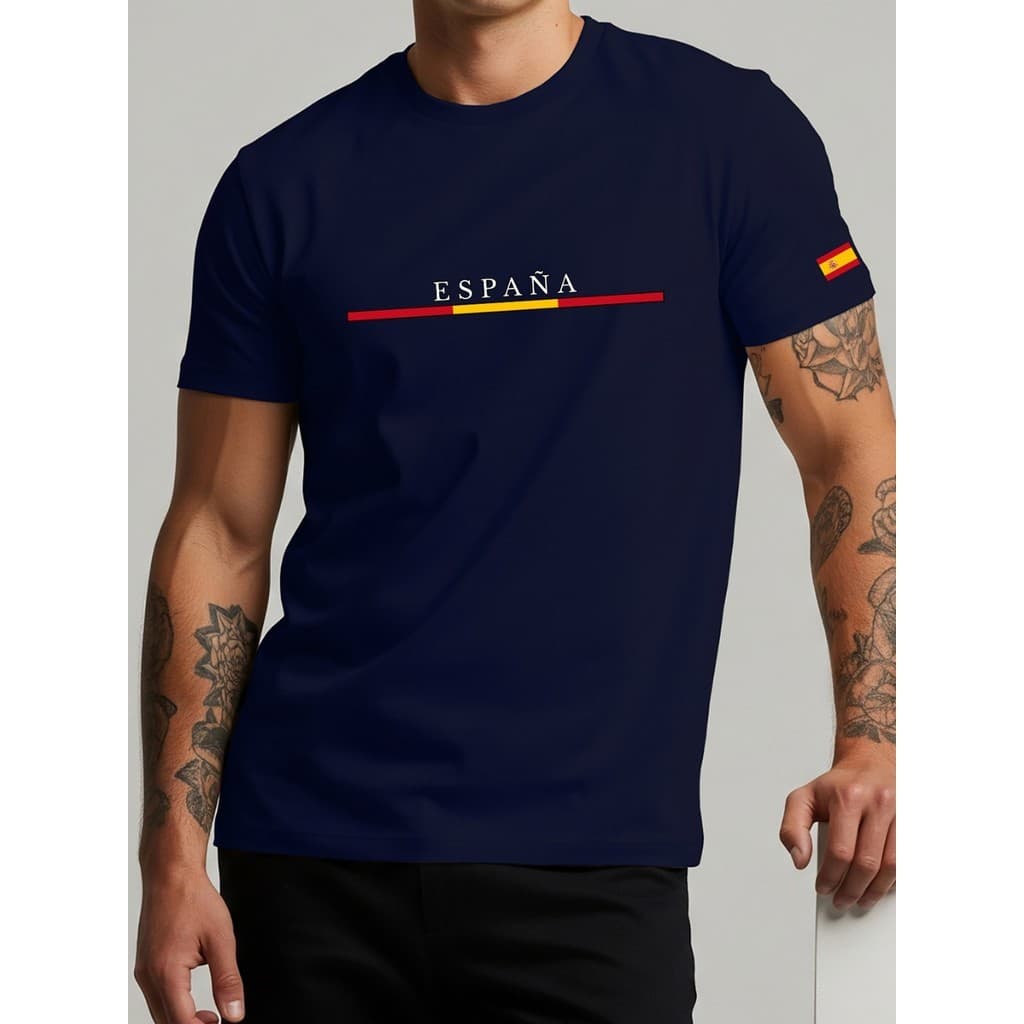 Camiseta Espanha Bandeira 100% Algodão Slim Fit Masculina Premium Camisa Casual