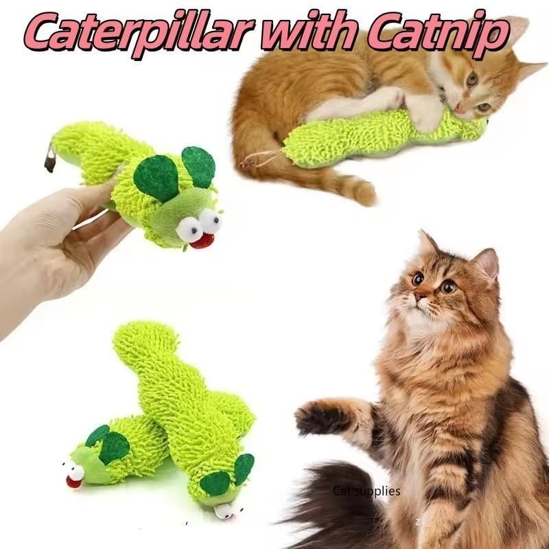 Brinquedo De Gato Com Catnip Para Manter Os Gatos Divertidos , Resistente À Mordida , Lagarta Verde De Pelúcia Erva