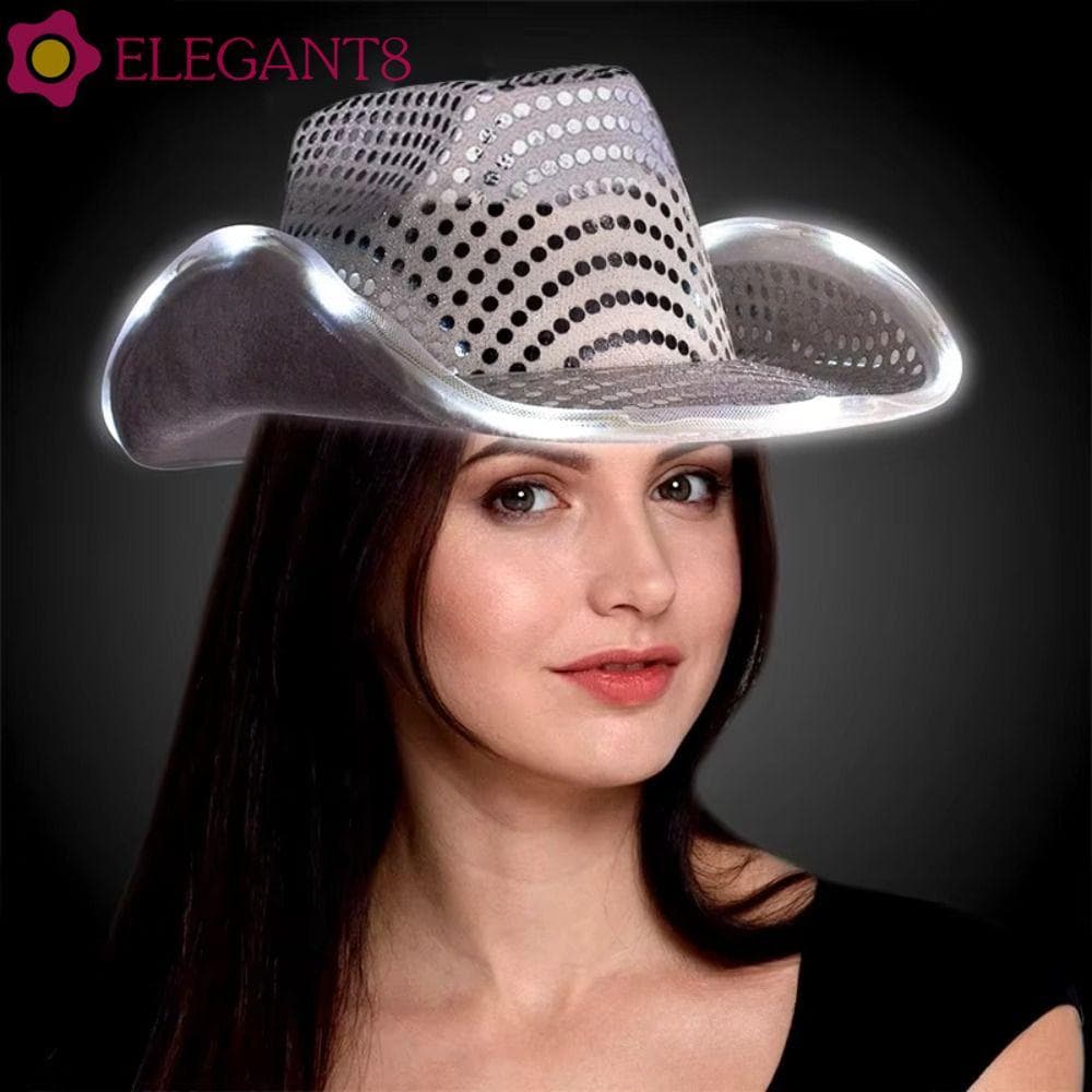 Chapéu De Cowboy LED AELEGANT , Boné Piscante Colorido Com Design Luminoso , Brilhante Acabamento Perolado