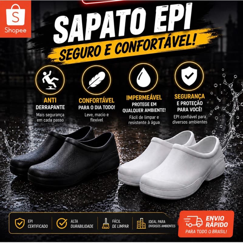 Sapato Profissional EPI Enfermeira Fechado Uniforme Cozinheira Babuche Açougue Serviços Gerais