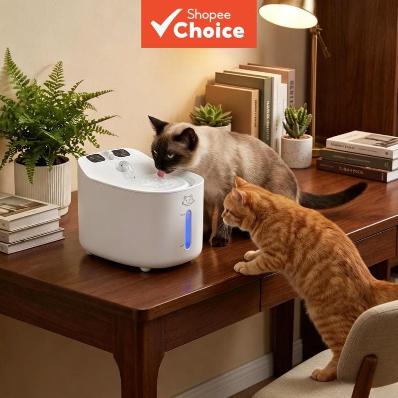 Fonte de água silenciosa com janela transparente para gatos, filtro circulante fresco para aliviar a desidratação de