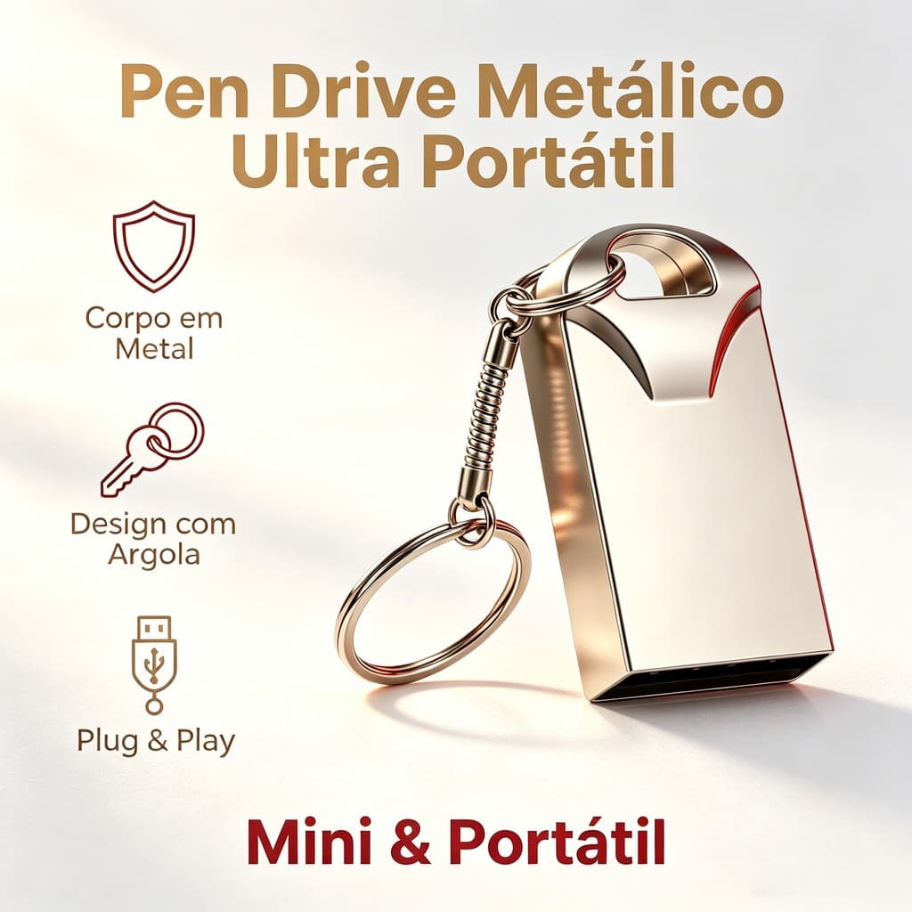Kit 10 Pendrive Kapbom Metal Chaveiro USB 2.0 | 8/16/32GB Portátil | Lembrancinhas Escola Trabalho Presente